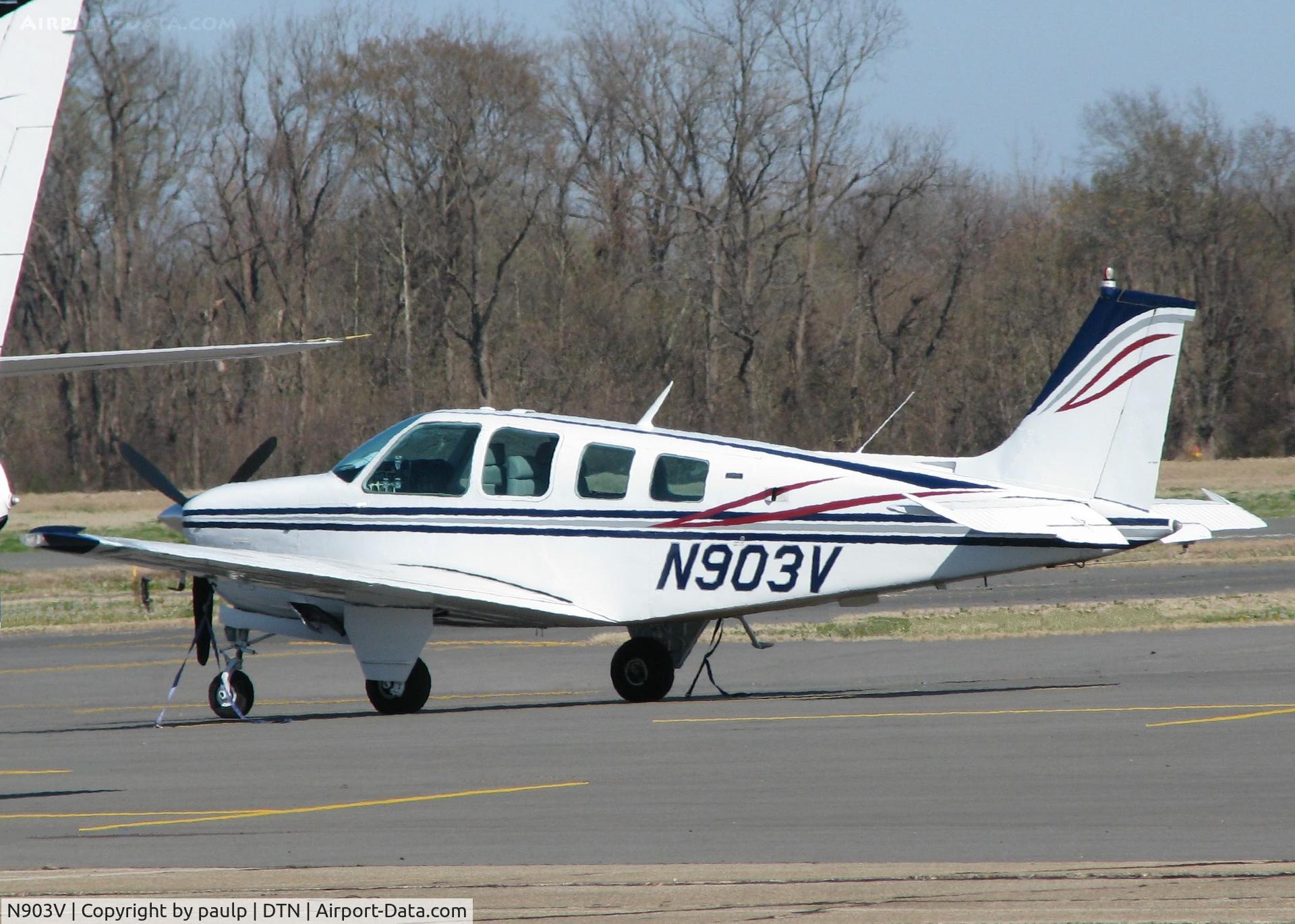 N903V, 1974 Beech A36 Bonanza 36 C/N E-562, Parked at Downtown Shreveport.