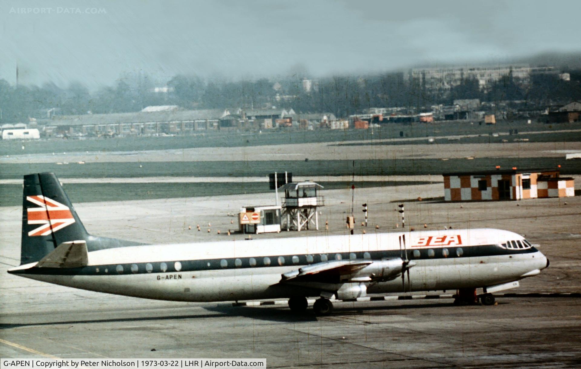 G-APEN, 1961 Vickers Vanguard 953 C/N 717, As operated by British European Airways from London Heathrow in the Spring of 1973.