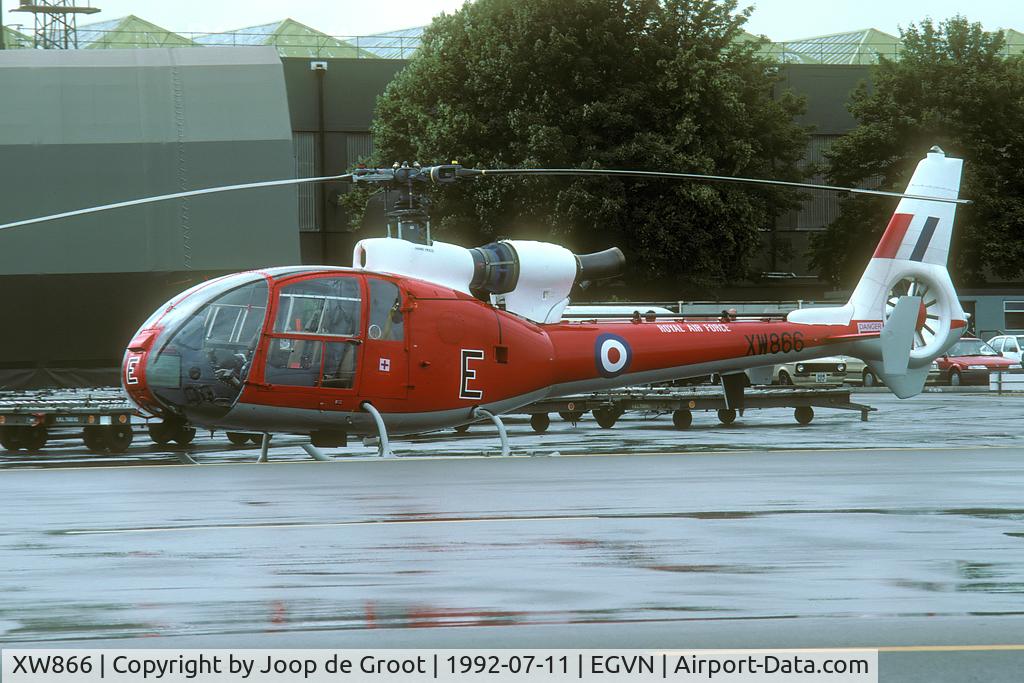 XW866, 1973 Westland SA-341D Gazelle HT3 C/N WA1120, This chopper was parked in a remote corner during the very wet 1992 air day at Brize Norton.
