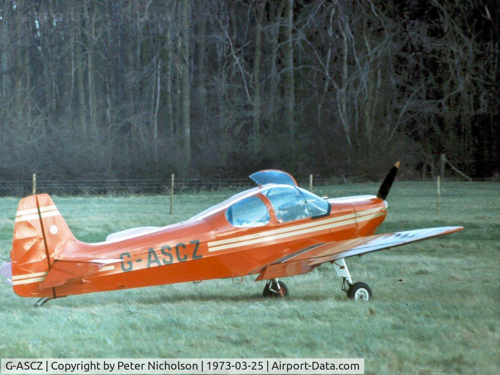 G-ASCZ, 1958 Piel CP-301A Emeraude C/N 233, This Emeraude attended the Shuttleworth Collection display at Old Warden in the Spring of 1973.