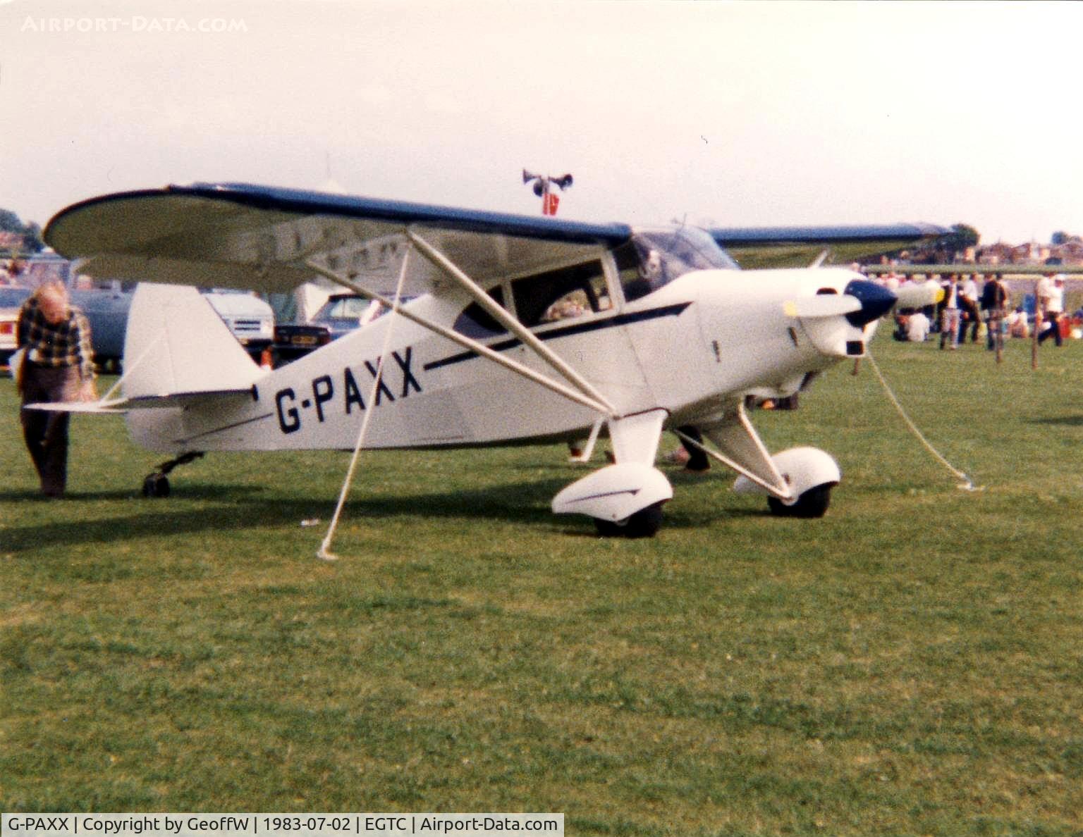 G-PAXX, 1954 Piper PA-20-135 Pacer Pacer C/N 20-1107, PA-20 Pacer 135 G-PAXX attending the 1983 PFA Rally at Cranfield