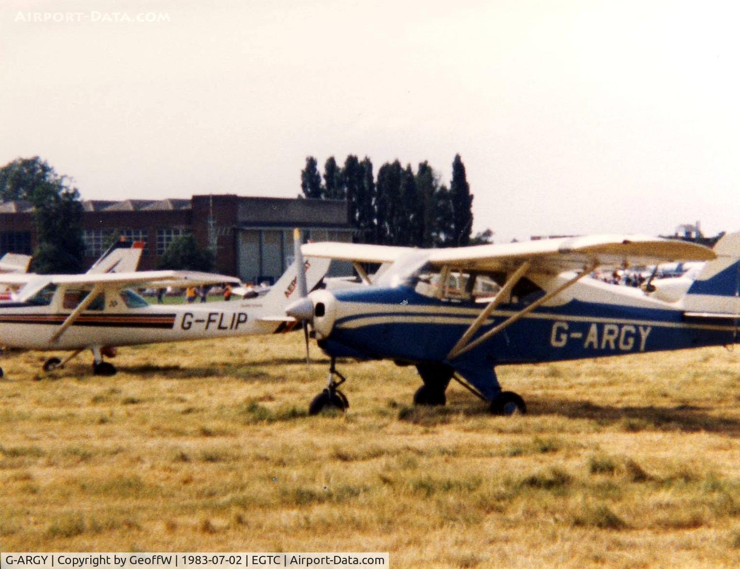 G-ARGY, 1960 Piper PA-22-160(TD) Tri Pacer C/N 22-7620, PA-22 Tri-Pacer 160 G-ARGY attending the 1983 PFA Rally at Cranfield