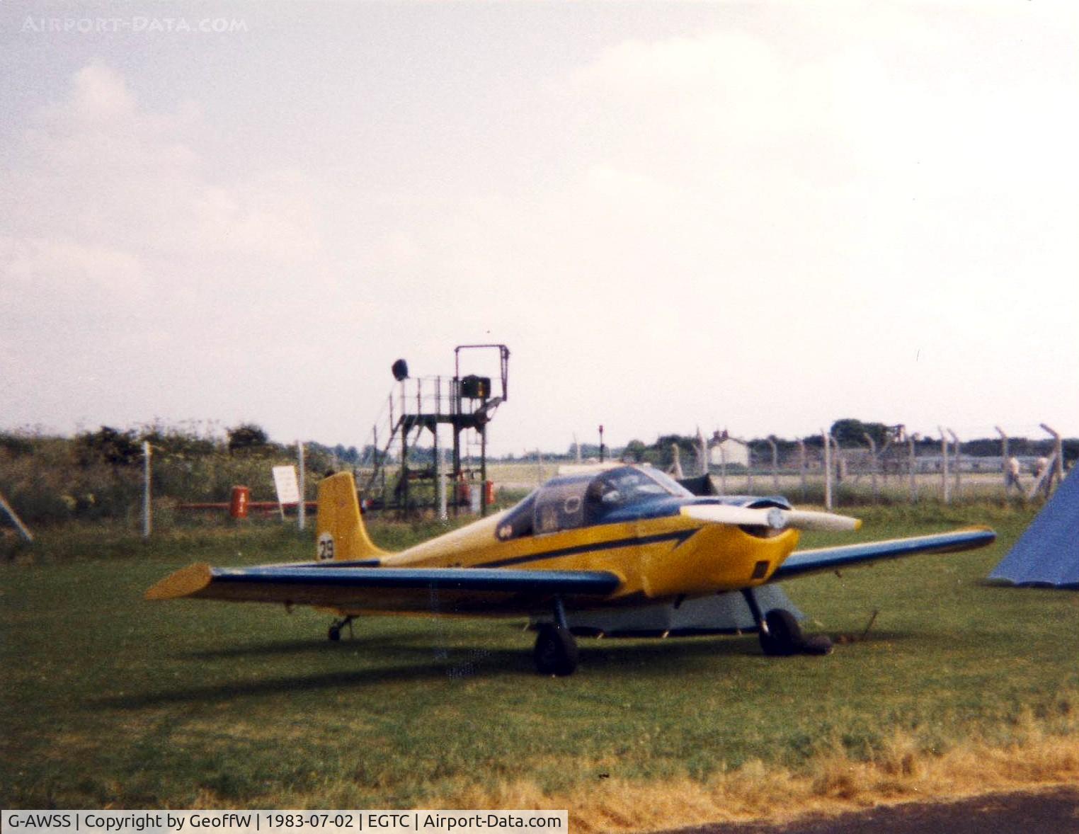 G-AWSS, 1969 Rollason Druine D-62A Condor C/N RAE/636, Druine D.62A Condor G-AWSS attending the 1983 PFA Rally at Cranfield