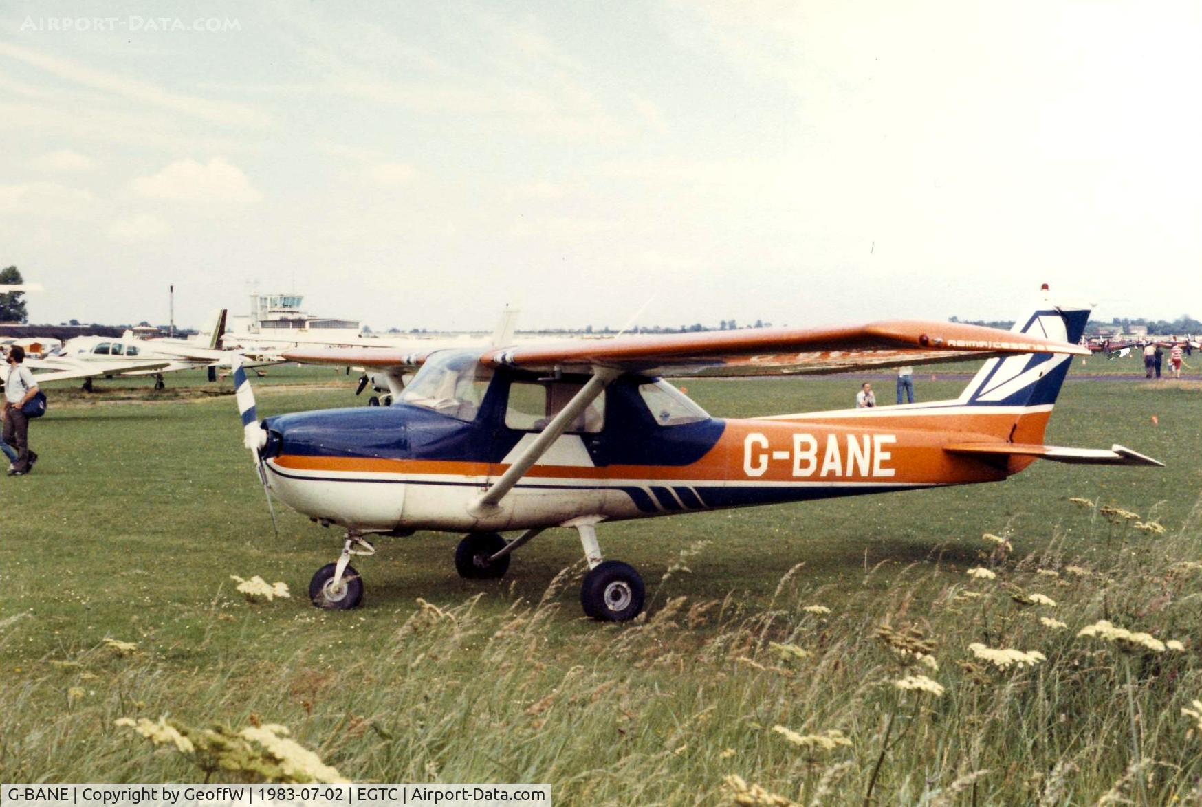 G-BANE, 1972 Reims FRA150L Aerobat C/N 0180, Cessna FRA150L Aerobat G-BANE in the colours of The Denham Flying Training School attending the 1983 PFA Rally at Cranfield