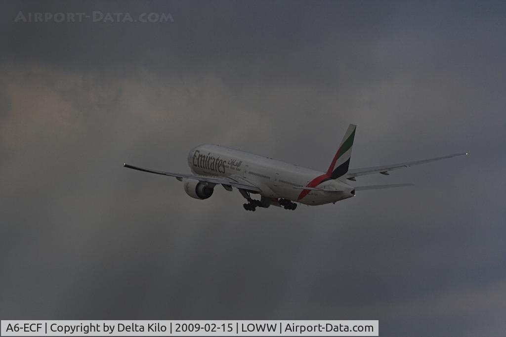 A6-ECF, 2007 Boeing 777-36H/ER C/N 35574, EMIRATES Boeing 777-31HER climping out in very different weather