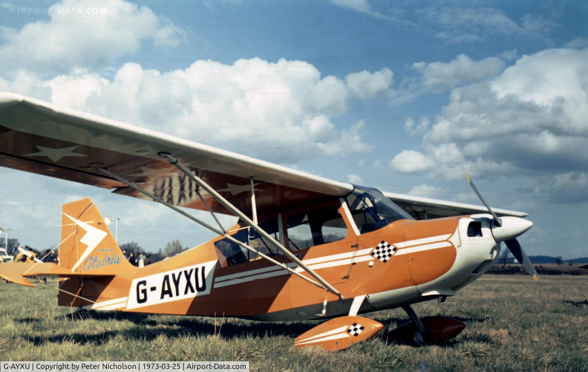 G-AYXU, 1969 Bellanca 7KCAB Citabria C/N 232-70, This Champion attended the Shuttleworth Collection display at Old Warden in the Spring of 1973.