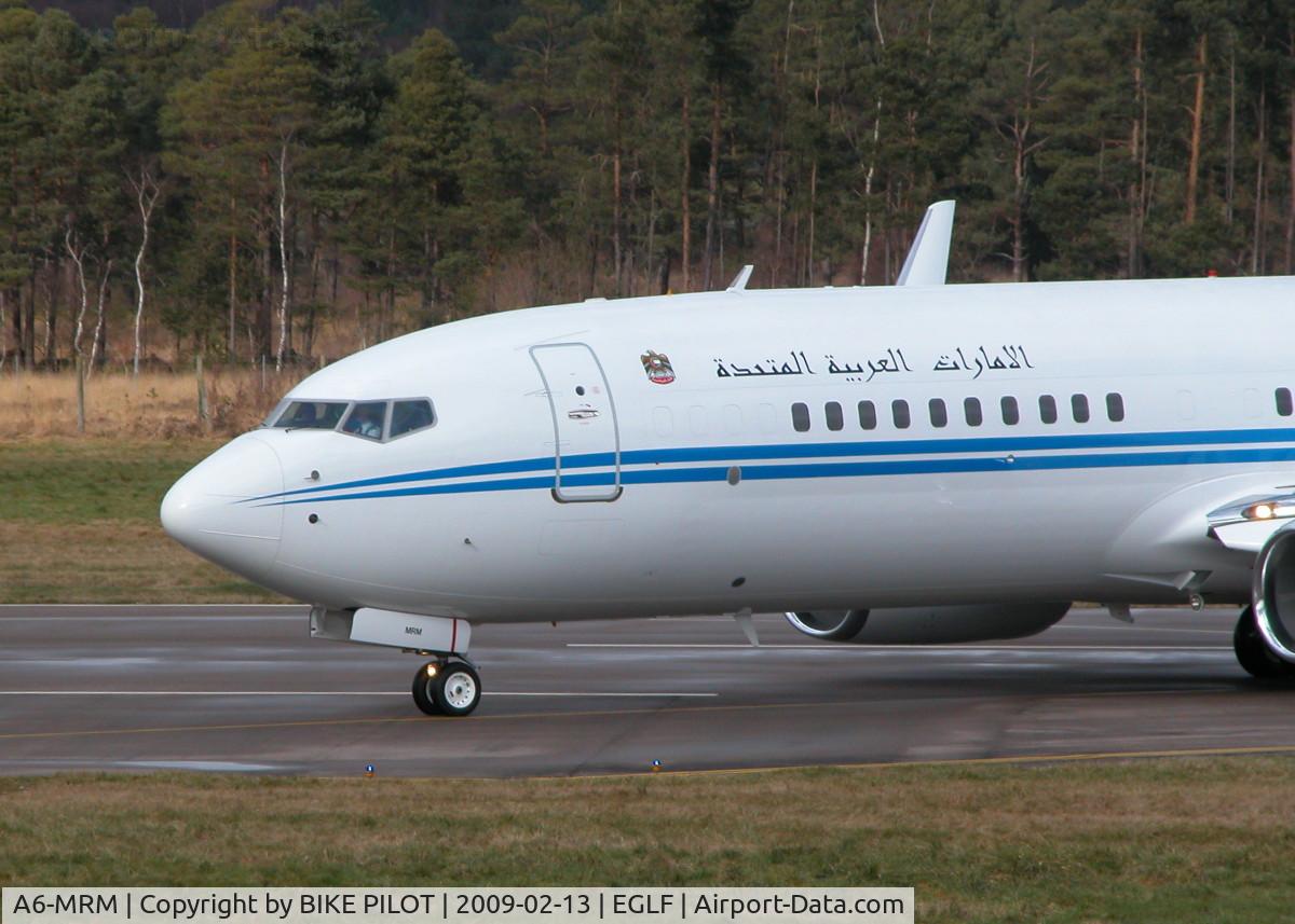 A6-MRM, 2001 Boeing 737-8EC BBJ2 C/N 32450, BACK TRACKING ALONG RWY 06.UNITED ARAB EMIRATES (DUBAI AIR WING)