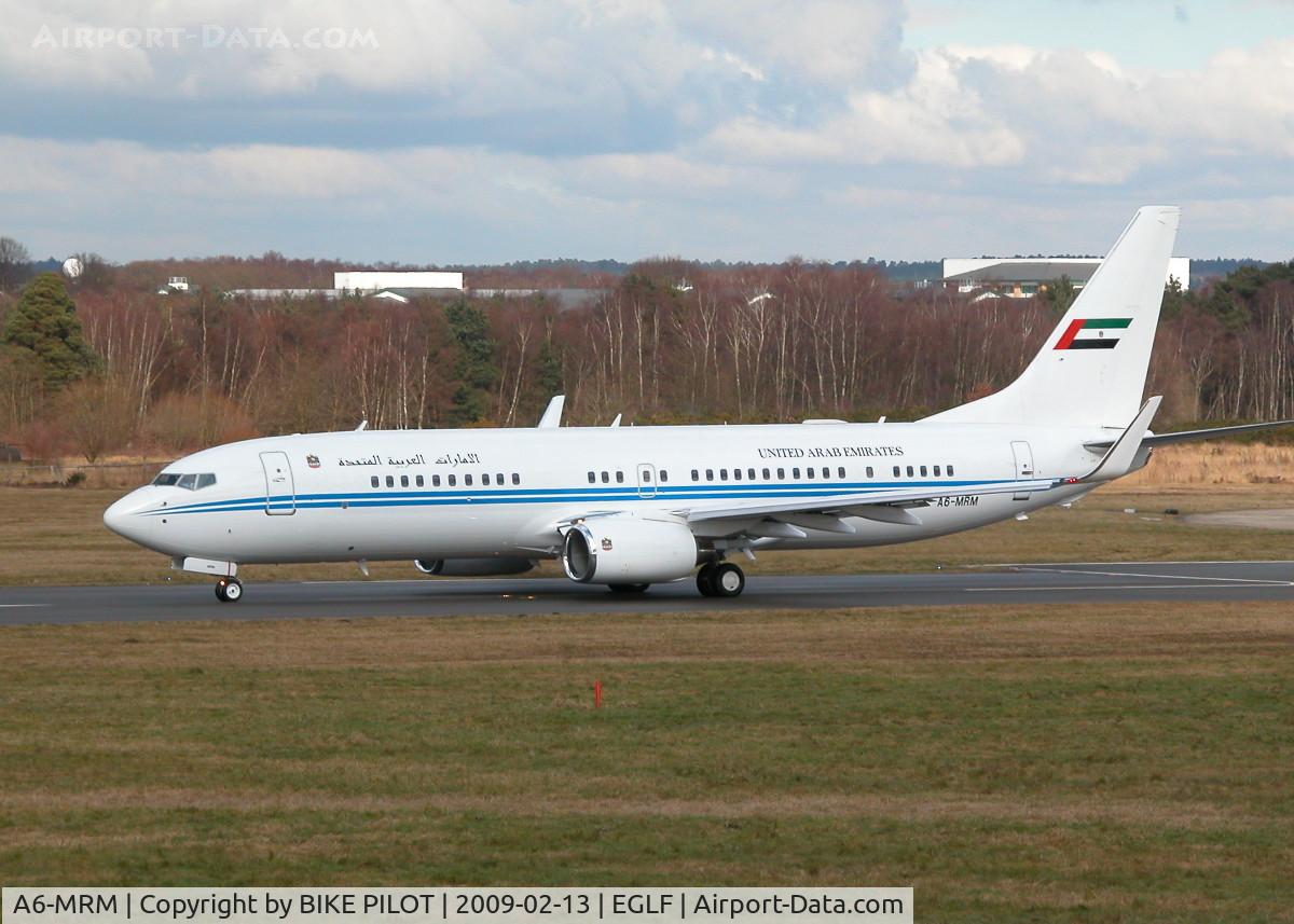 A6-MRM, 2001 Boeing 737-8EC BBJ2 C/N 32450, BACK TRACKING ALONG RWY 06.UNITED ARAB EMIRATES (DUBAI AIR WING)