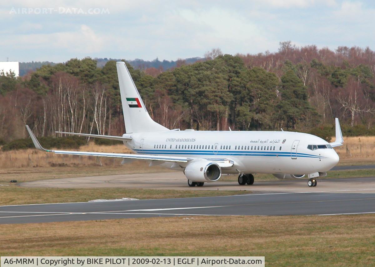 A6-MRM, 2001 Boeing 737-8EC BBJ2 C/N 32450, ABOUT TO TURN RIGHT TO BACK TRACK ALONG RWY 06.UNITED ARAB EMIRATES (DUBAI AIR WING)