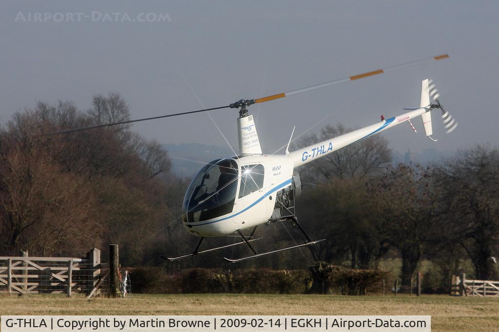 G-THLA, 2003 Robinson R22 Beta C/N 3462, Early morning sunshaft caught with a star filter.