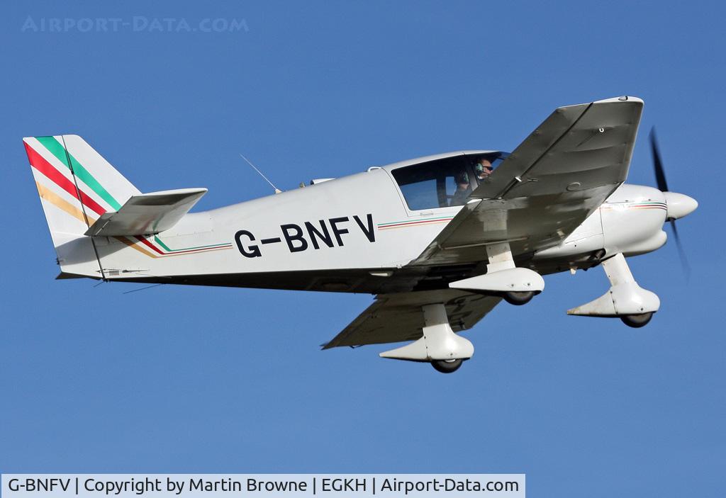 G-BNFV, 1987 Robin DR-400-120 Dauphin C/N 1767, Climbing away from Headcorn
