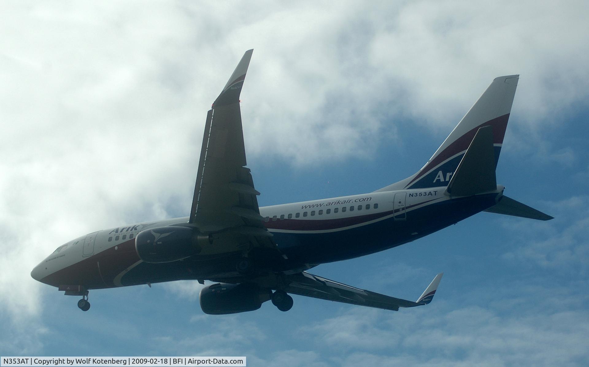 N353AT, Boeing 737-7BD C/N 36724, seconds from touchdown