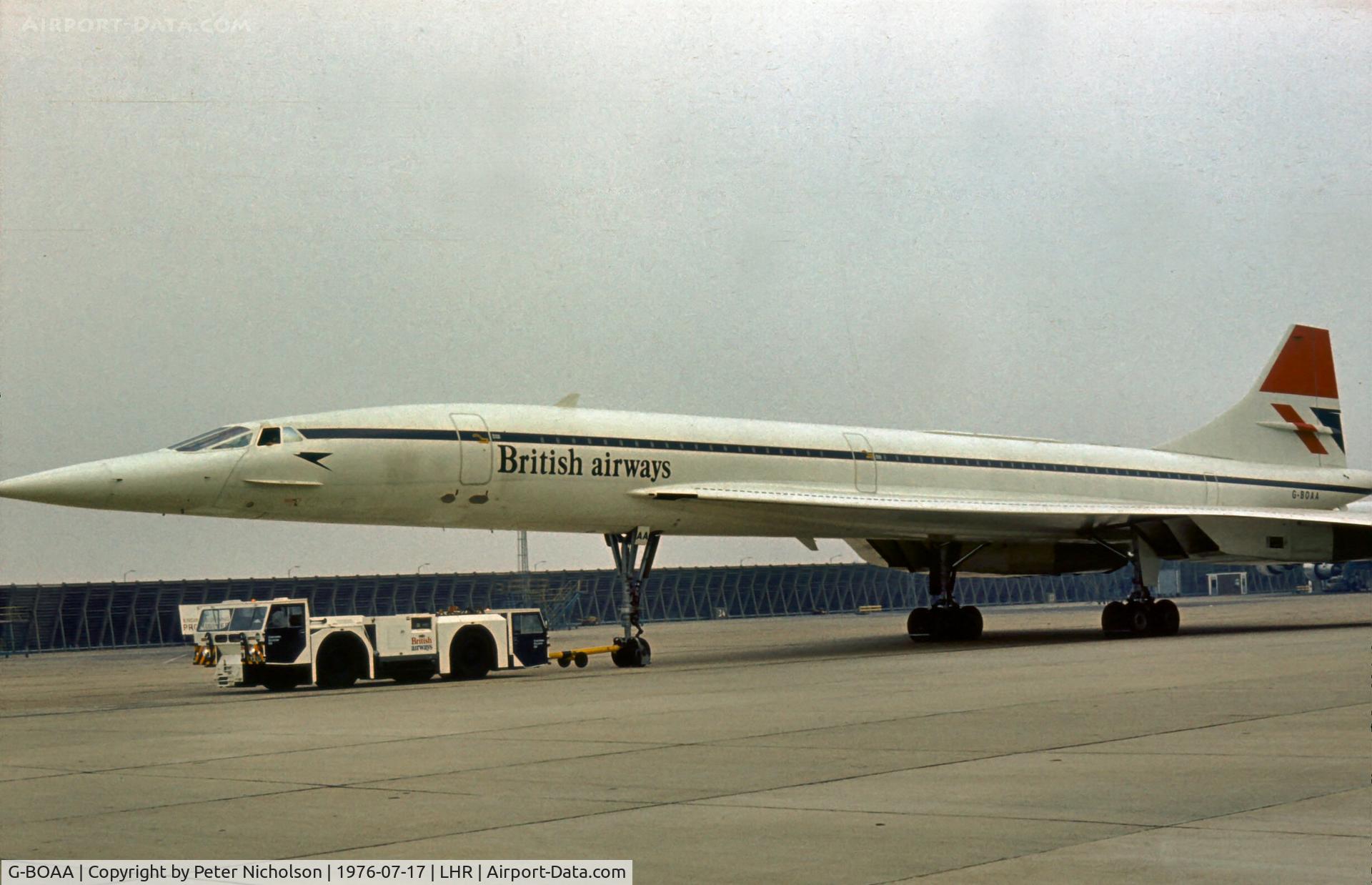 G-BOAA, 1974 Aerospatiale-BAC Concorde 1-102 C/N 100-006, British Airways Concorde as seen at London Heathrow in the Summer of 1976.