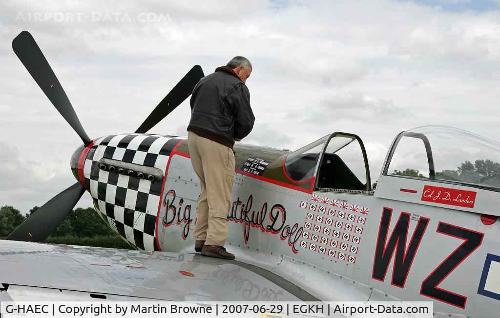 G-HAEC, 1951 Commonwealth CA-18 Mustang 22 (P-51D) C/N CACM-192-1517, Showing the markings.