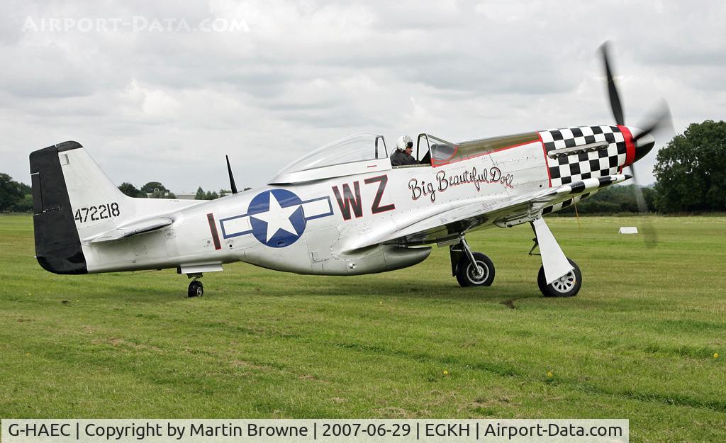 G-HAEC, 1951 Commonwealth CA-18 Mustang 22 (P-51D) C/N CACM-192-1517, Preparing to take off from EGKH.