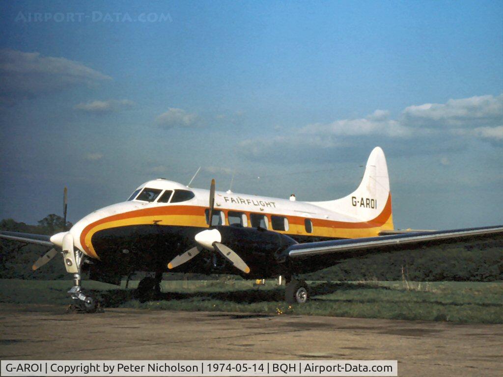 G-AROI, De Havilland DH-104 Dove 5 C/N 04474, In service with Fairflight Charters based at Biggin Hill as seen in the Summer of 1974.