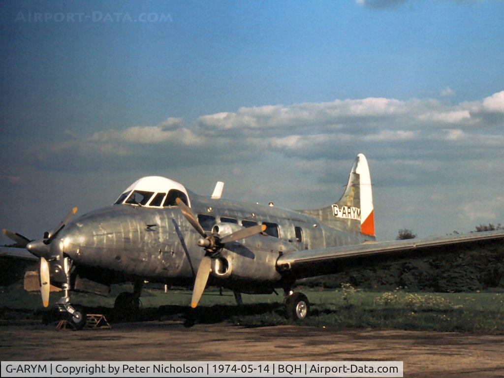 G-ARYM, 1962 De Havilland DH-104 Dove 8 C/N 04529, As seen at Biggin Hill in the Summer of 1974.