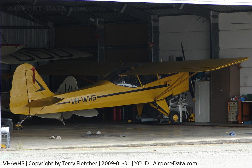 VH-WHS, 1952 Auster J-5F Aiglet Trainer C/N 2736, Auster hangared at Coulandra