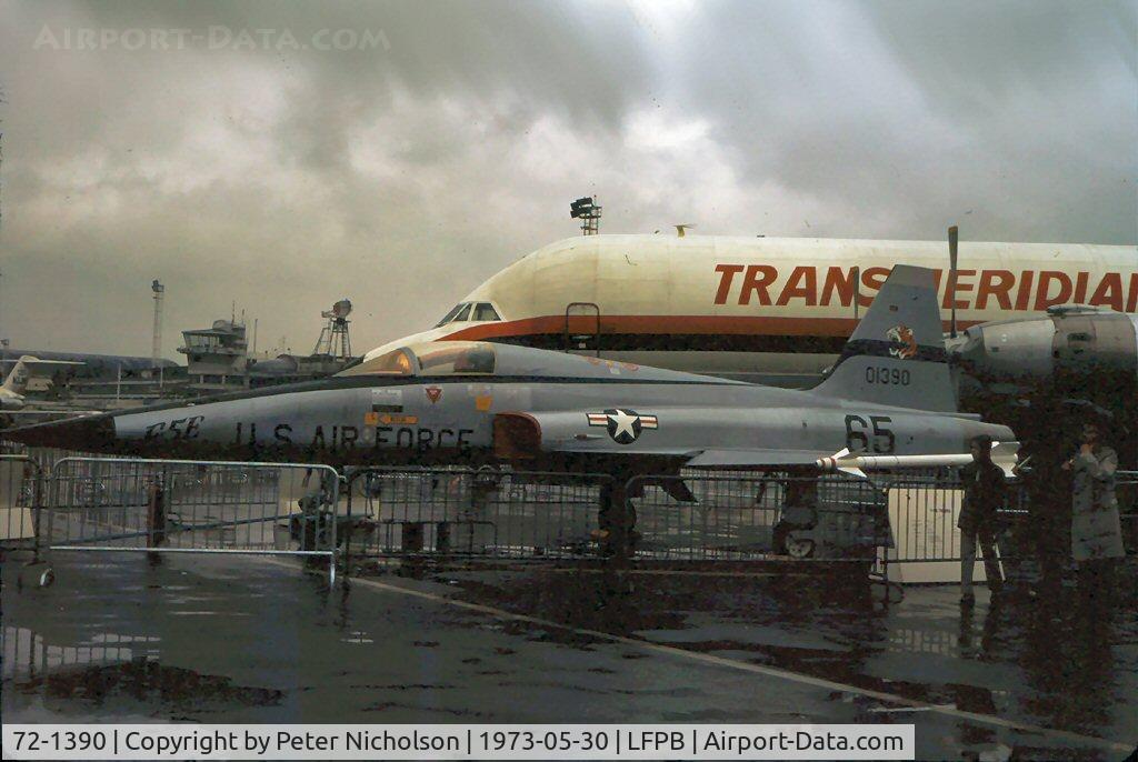 72-1390, 1972 Northrop F-5E Tiger II C/N R.1010, On display at the 1973 Paris Air Show with show number 65 - this aircraft was exported to Brazil in 1989 as serial 860.