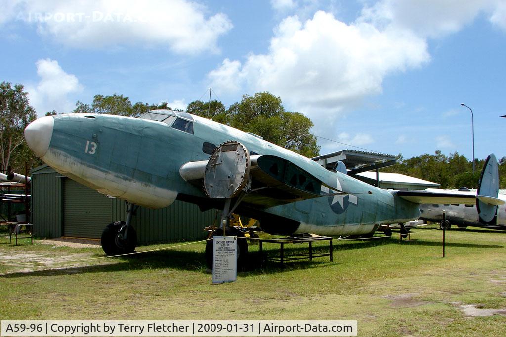 A59-96, 1944 Lockheed PV-1 Ventura (237-27-01) C/N 237-6371, At the Queensland Air Museum, Calondra, Australia - A very short working life , built 1944 for US Navy as BU49555, To Australia, damaged 1945, authorised write off 1946 - many years in storage including being used for pig food storage