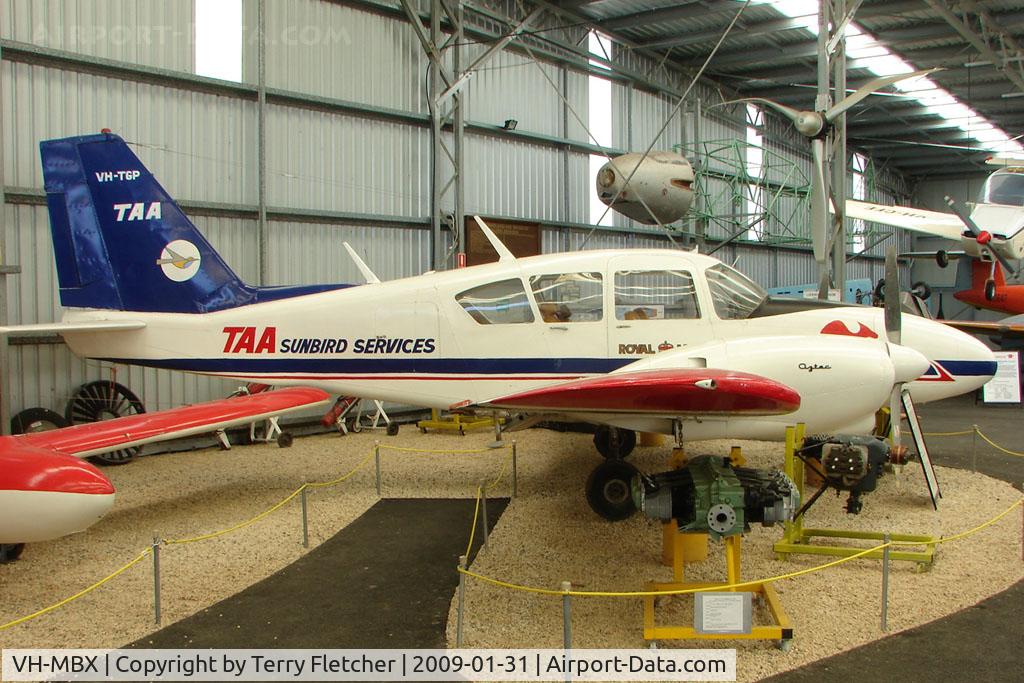 VH-MBX, 1967 Piper PA-23-250 Aztec C/N 27-2007, At the Queensland Air Museum, Caloundra, Australia - This Aztec was actually VH-MBX before being preserved in the colours of TAA Sunbird with the false registration of VH-TGP