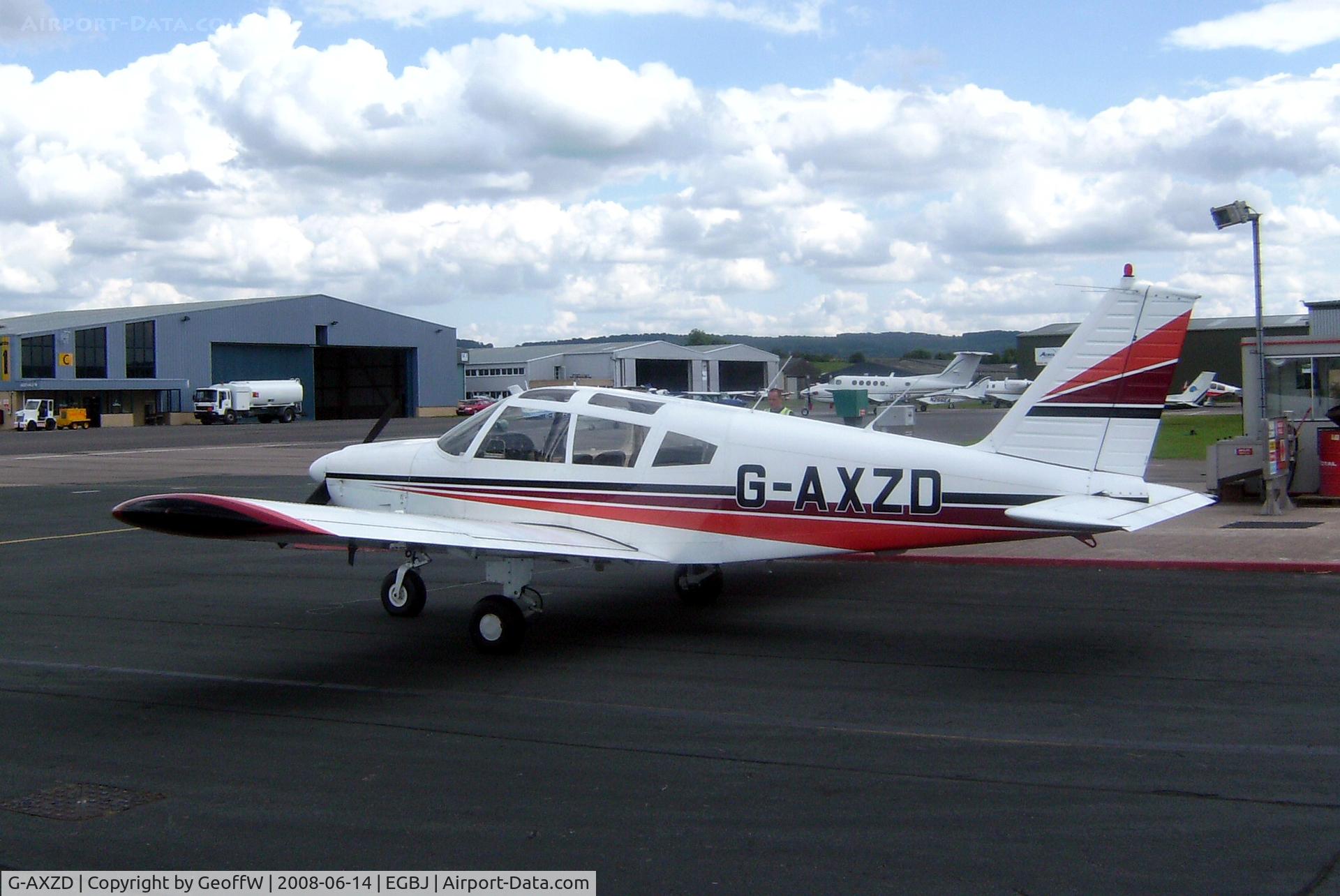 G-AXZD, 1970 Piper PA-28-180 Cherokee C/N 28-5609, Former College of Air Training Piper PA-28 Cherokee 180E G-AXZD visiting Gloucester / Staverton from its home base at High Cross in Hertfordshire 14.06.08