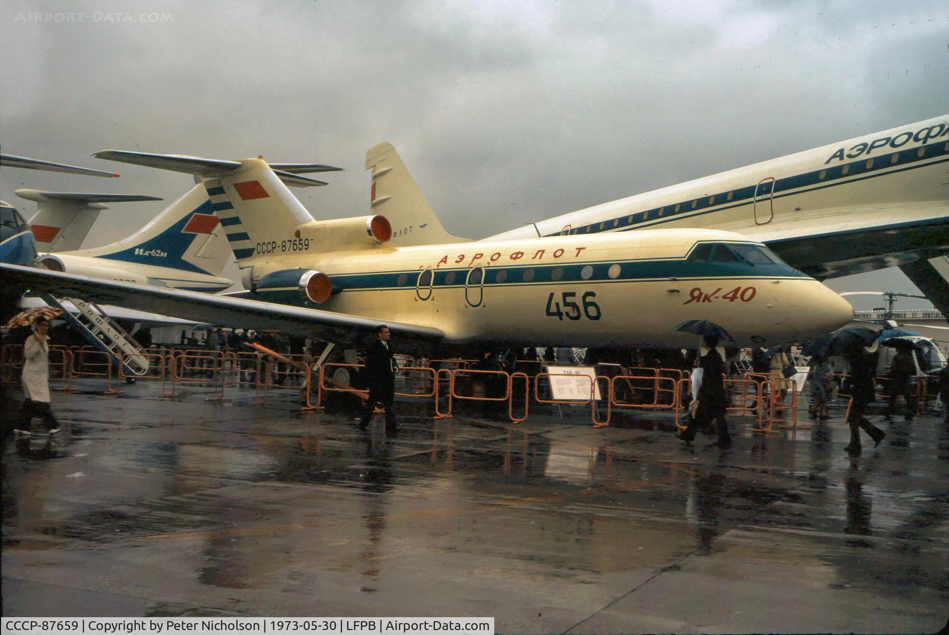 CCCP-87659, 1973 Yakovlev Yak-40 C/N 9240325, This Codling of Aeroflot was displayed at the 1973 Paris Airshow at Le Bourget.