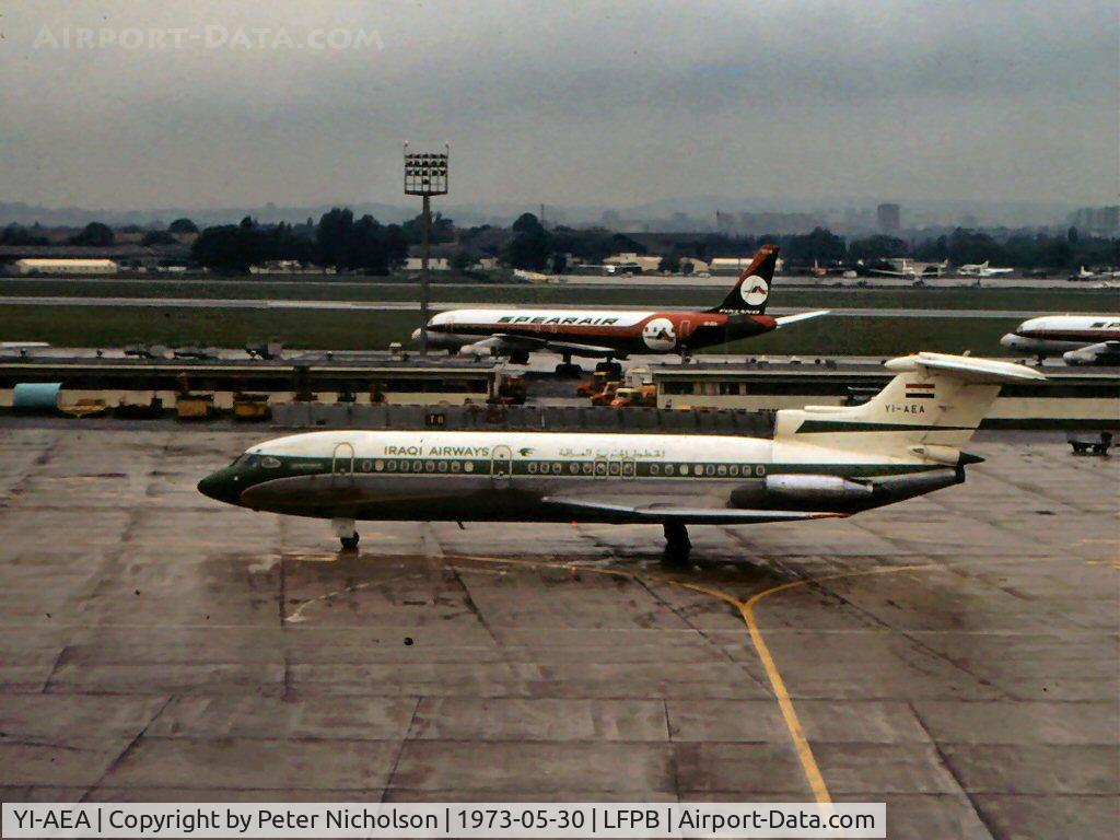 YI-AEA, 1965 Hawker Siddeley HS.121 Trident 1E C/N 2125, Iraqi Airways Trident departing Le Bourget during the 1973 Paris Airshow.
