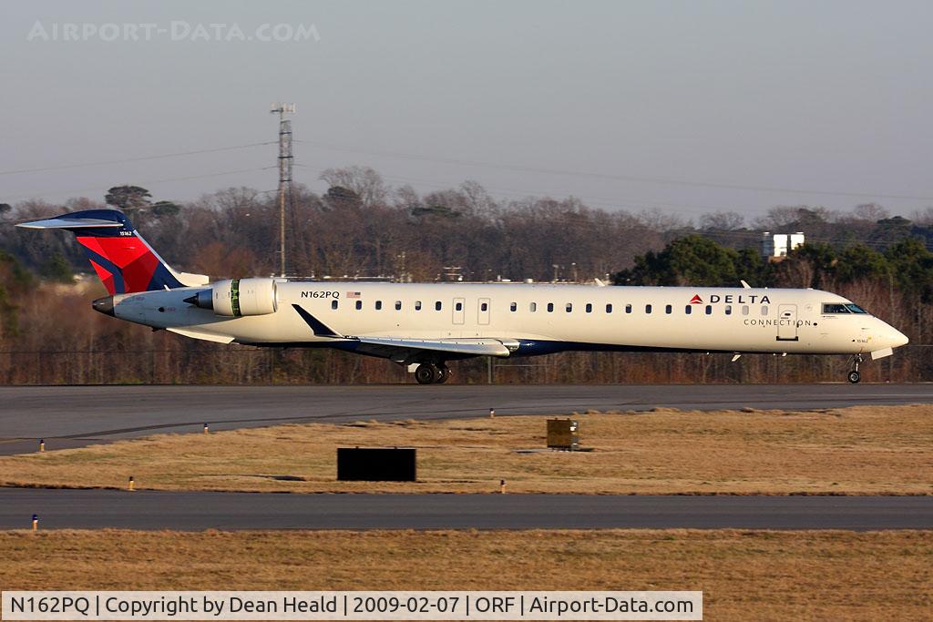 N162PQ, 2008 Bombardier CRJ-900ER (CL-600-2D24) C/N 15162, Delta Connection (Pinnacle Airlines) N162PQ (FLT FLG5838) from Hartsfield-Jackson Atlanta Int'l (KATL) rolling out after landing on RWY 23.