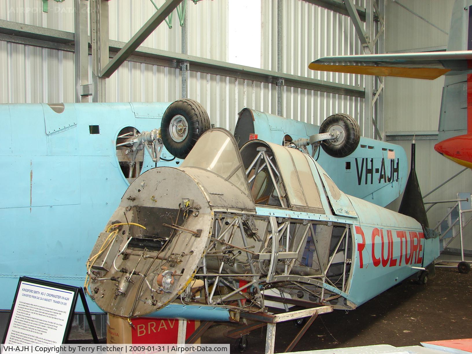 VH-AJH, 1941 Commonwealth CA-6 Wackett KS-3 Cropmaster C/N 283, This cropmaster was used between 1941 and 1977 - From 1979 to 2008 was displayed at the Australian Air Force Aviation Museum before being transferred to QAM in July 2008