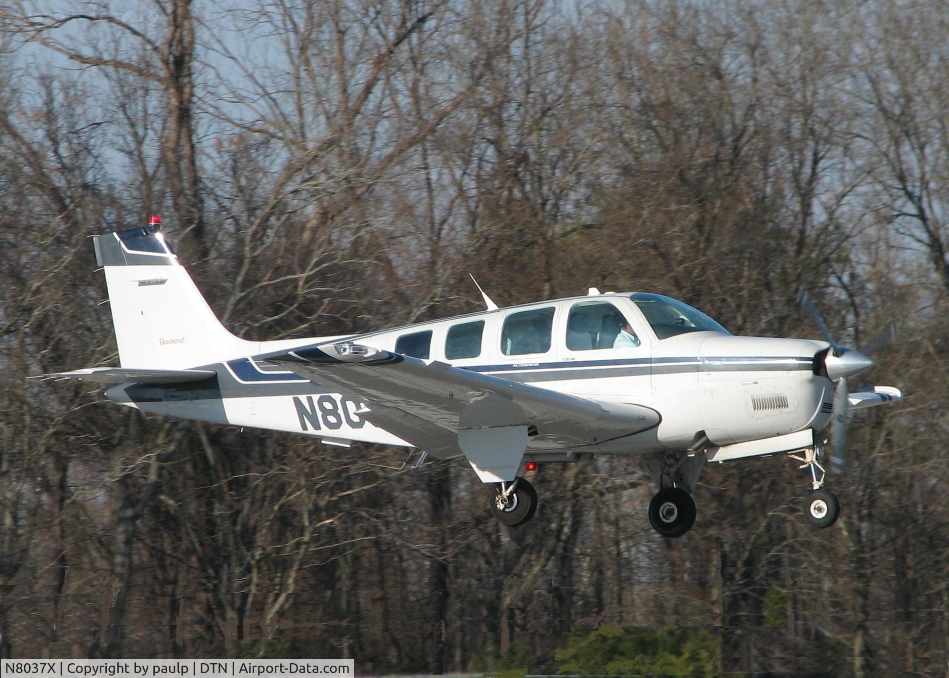 N8037X, Beech A36 Bonanza 36 C/N E-2705, Landing at Downtown Shreveport.