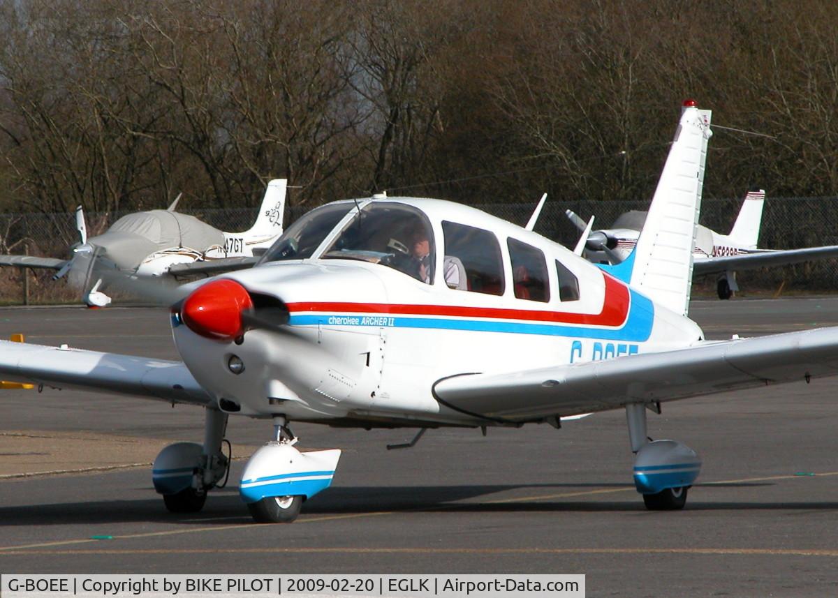 G-BOEE, 1976 Piper PA-28-181 Cherokee Archer II C/N 28-7690359, JUST LEAVING THE PUMPS