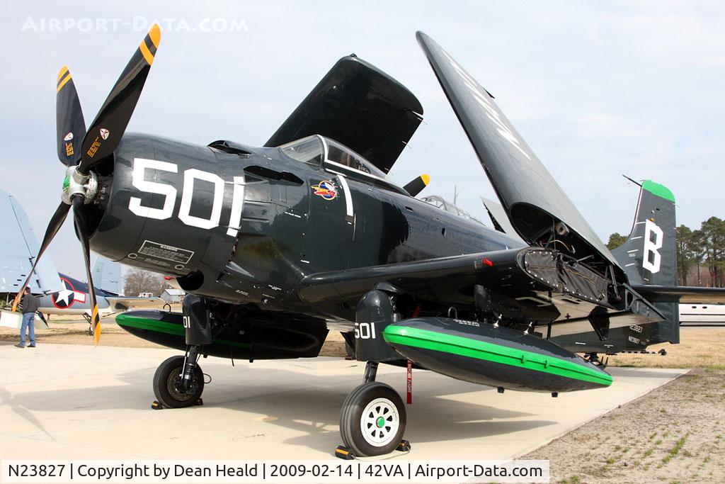 N23827, 1949 Douglas AD-4 C/N 7133, A beautifully restored 1949 Douglas AD4-NA Skyraider N23827 on static display on the ramp at the Military Aircraft Museum in Virginia Beach, VA.
