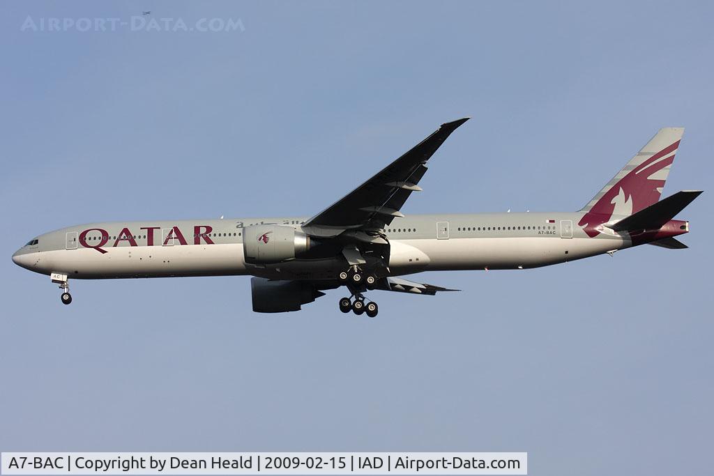 A7-BAC, 2008 Boeing 777-3DZ/ER C/N 36010/731, Qatar Airways A7-BAC (FLT QTR51) from Doha Int'l (OTBD), Qatar on short-final to RWY 1R.