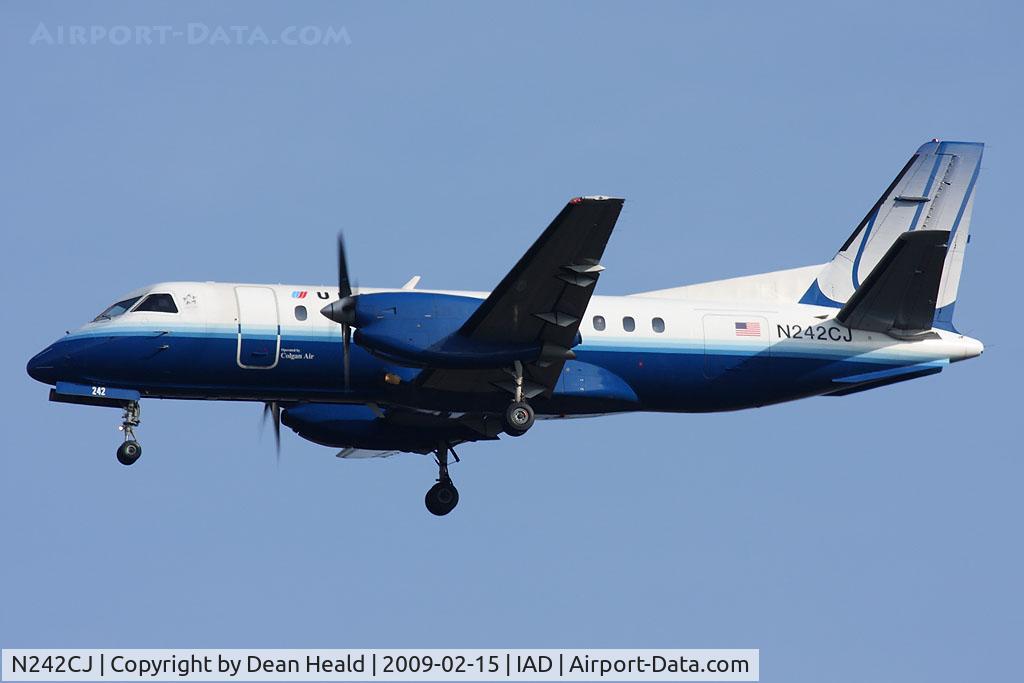 N242CJ, 1991 Saab 340B C/N 340B-242, United Express (Colgan Air) N242CJ (FLT CJC6972) from Lehigh Valley Int'l (KABE) - Allentown, PA - on short-final to RWY 1R.