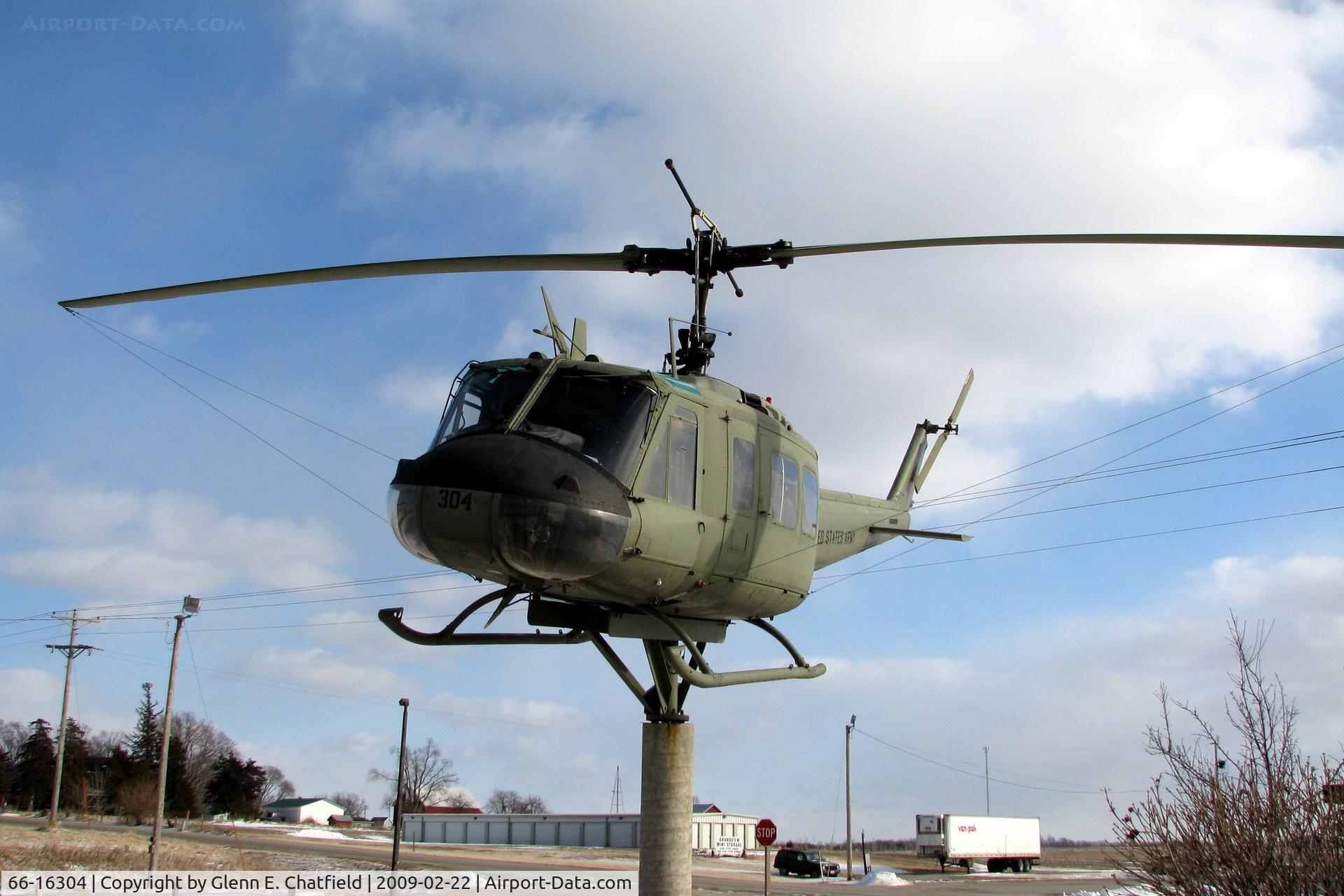 66-16304, 1966 Bell UH-1H Iroquois C/N 5998, At the All Veterans Memorial, Grandview, IA.  Found by using Andy Marden's book, 
