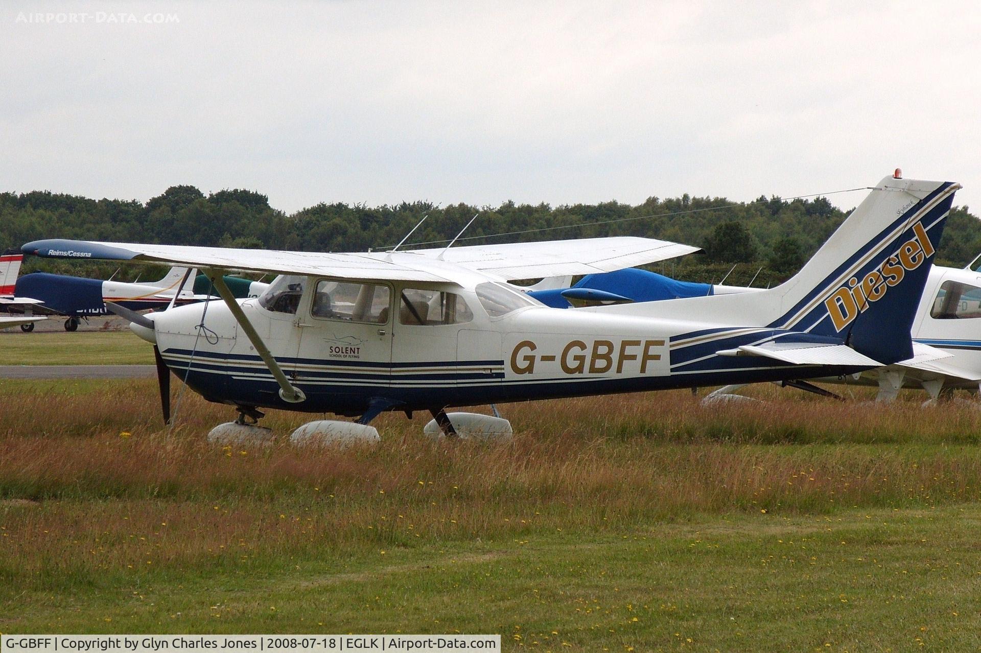 G-GBFF, 1977 Reims F172N Skyhawk C/N 1565, Solent School of Flying titles. Previously F-GBFF. Owned by Aviation Rentals. Diesel powered.