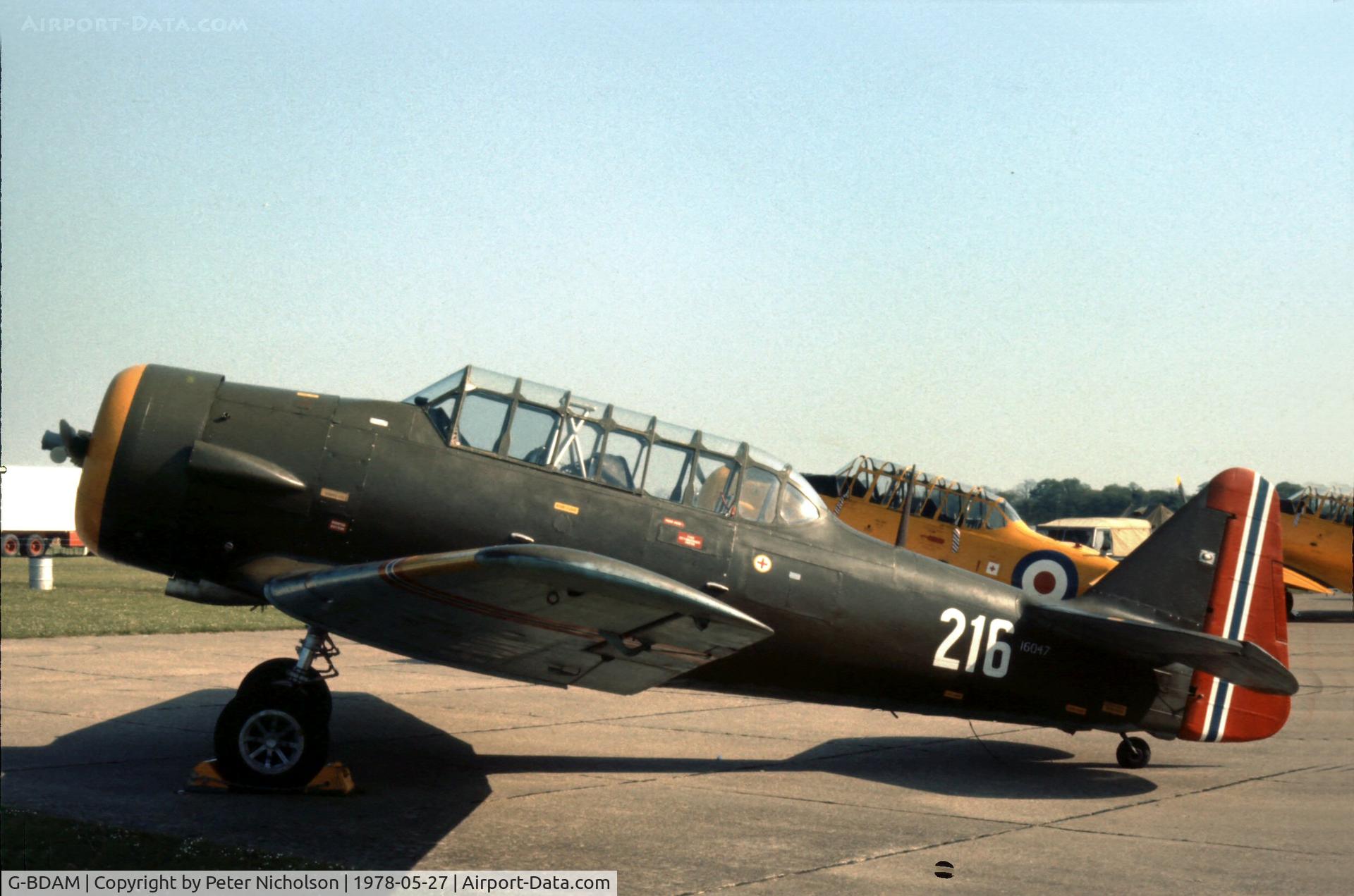 G-BDAM, 1943 Noorduyn AT-16 Harvard IIB C/N 14-726, This Harvard flew in Royal Norwegian AF colours at the 1978 Bassingbourn Air Show.