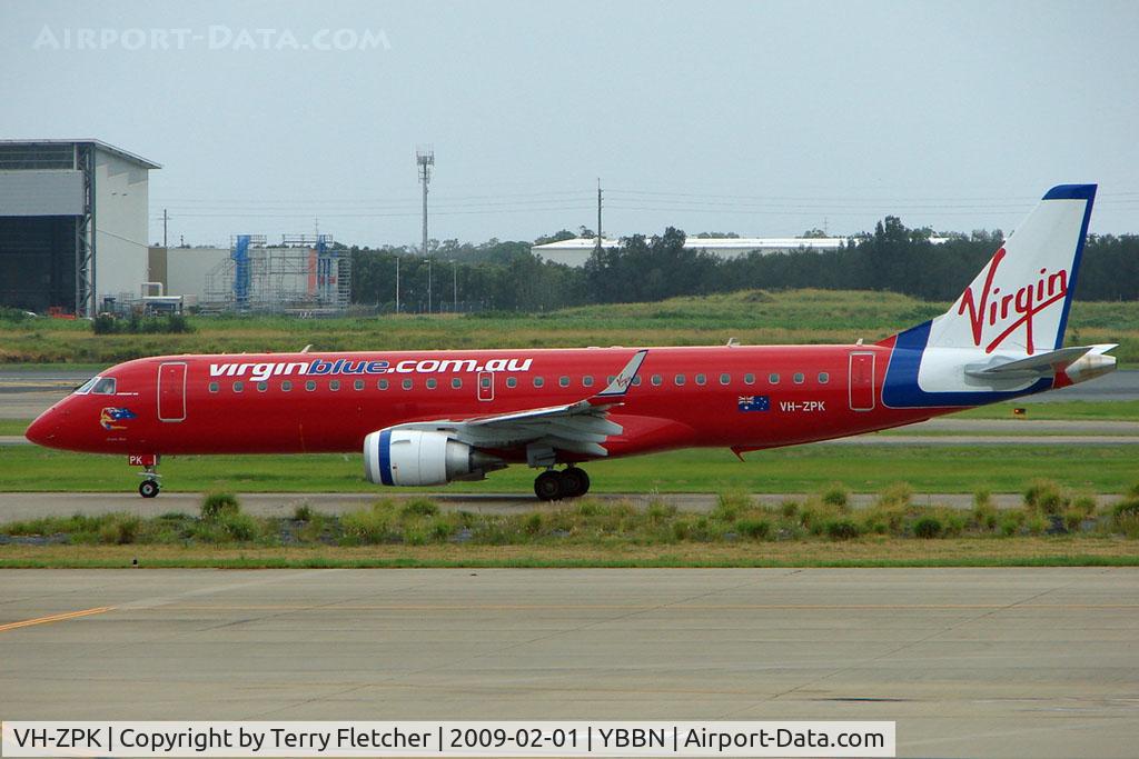 VH-ZPK, 2008 Embraer 190AR (ERJ-190-100IGW) C/N 19000218, Virgin Blue Emb190 at Brisbane