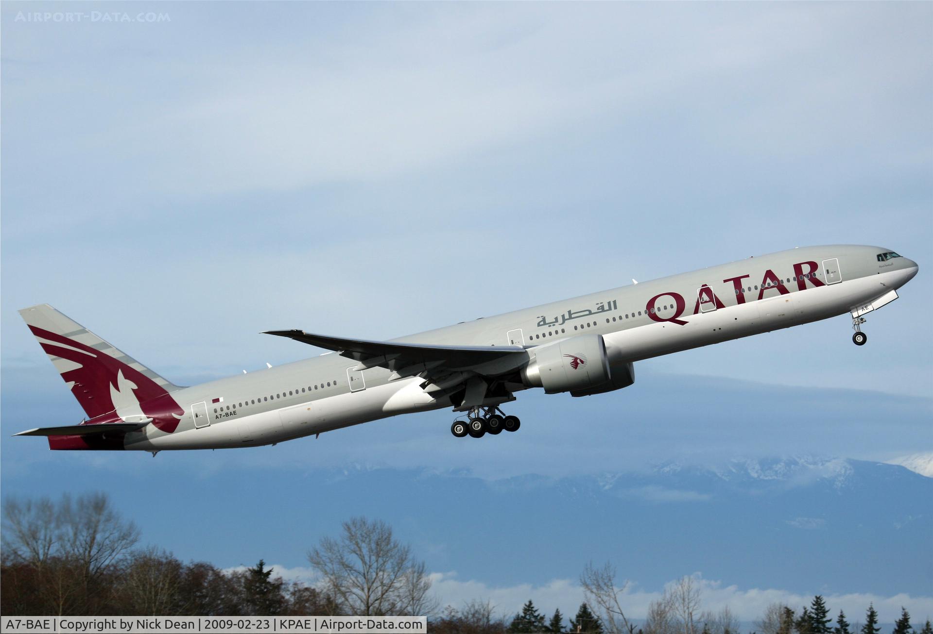 A7-BAE, 2009 Boeing 777-3DZ/ER C/N 36104, KPAE (Boeing 876 climbing out on its first test flight)