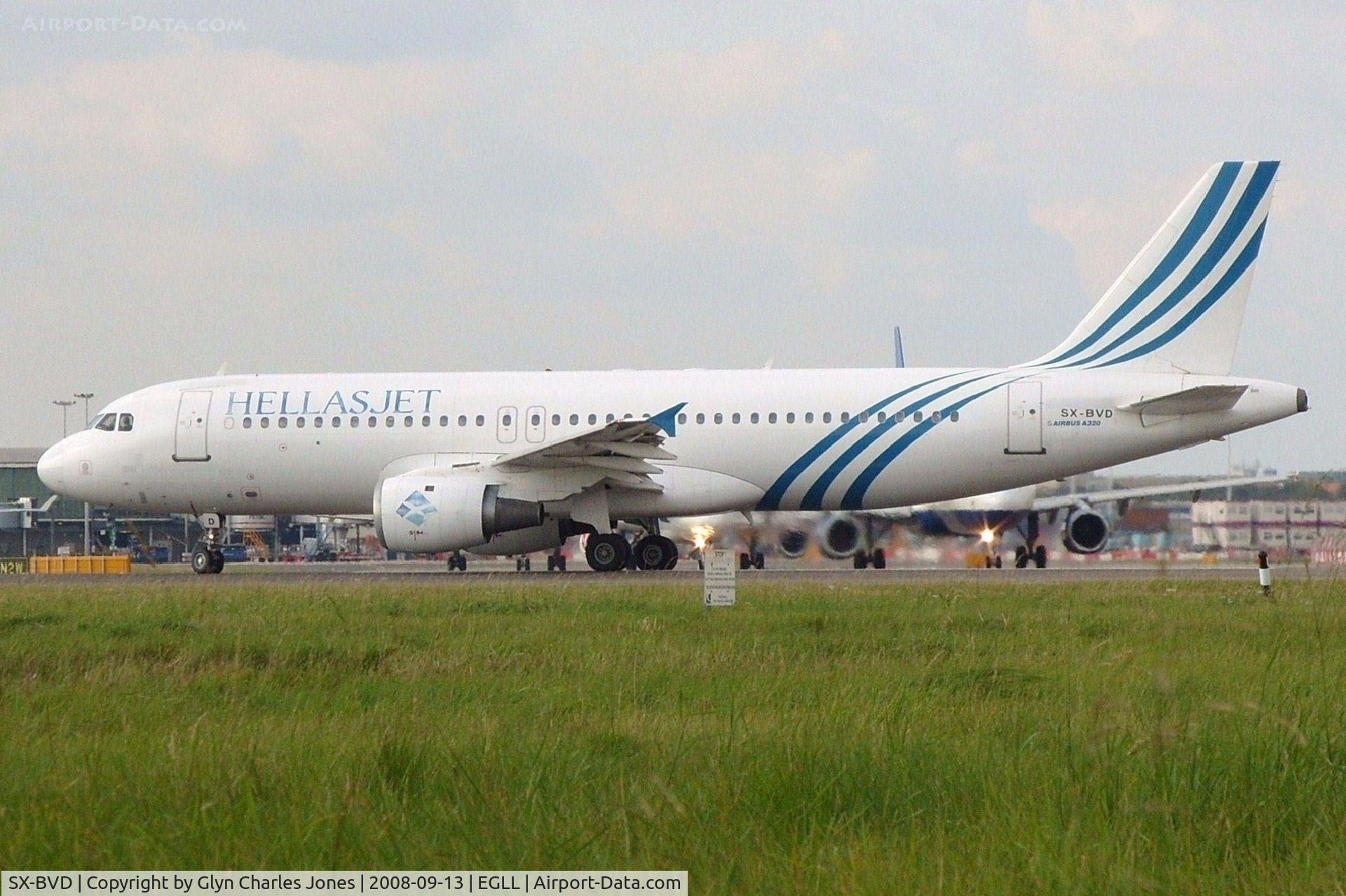 SX-BVD, 1990 Airbus A320-211 C/N 142, Lining up for take off on runway 27L. Operating Cyprus Airways flight CY347 to Larnaca. Previously YL-BBC, D-AKFX, VH-HYJ and test registration F-WWDI. Owned by Hellas Jet.