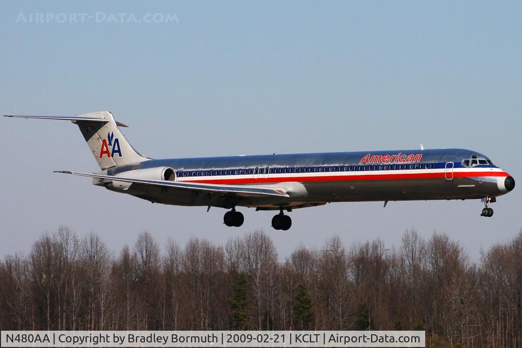 N480AA, 1988 McDonnell Douglas MD-82 (DC-9-82) C/N 49655, Taken from the overlook on the west side of the Charlotte Douglas International Airport.