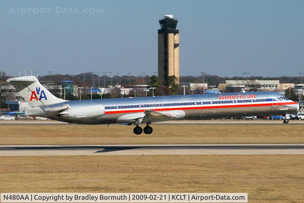 N480AA, 1988 McDonnell Douglas MD-82 (DC-9-82) C/N 49655, Taken from the overlook on the west side of the Charlotte Douglas International Airport.