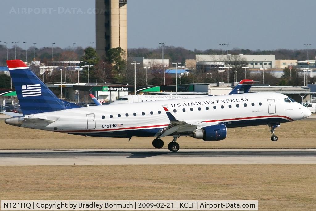 N121HQ, 2007 Embraer 175LR (ERJ-170-200LR) C/N 17000194, Taken from the overlook on the west side of the Charlotte Douglas International Airport.