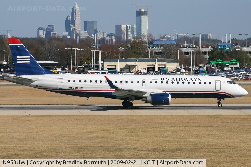 N953UW, 2007 Embraer ERJ-190-100 IGW 190AR C/N 19000133, Taken from the overlook on the west side of the Charlotte Douglas International Airport.