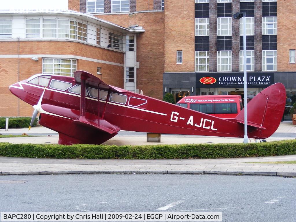 BAPC280, 1944 De Havilland DH-89A Rapide Replica C/N BAPC280, Replica of a Dragon Rapide on display in front of the old Liverpool Airport, it used to wear the reg number G-ANZP