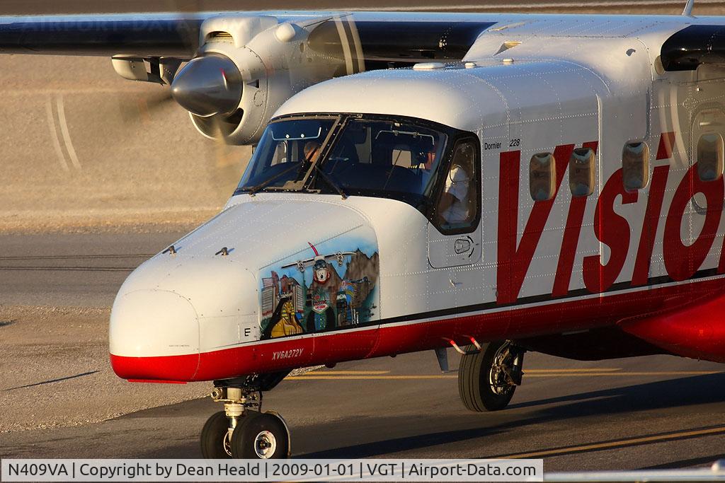 N409VA, 1986 Dornier 228-201 C/N 8097, Vision Airlines N409VA taxiing to parking after arrival.