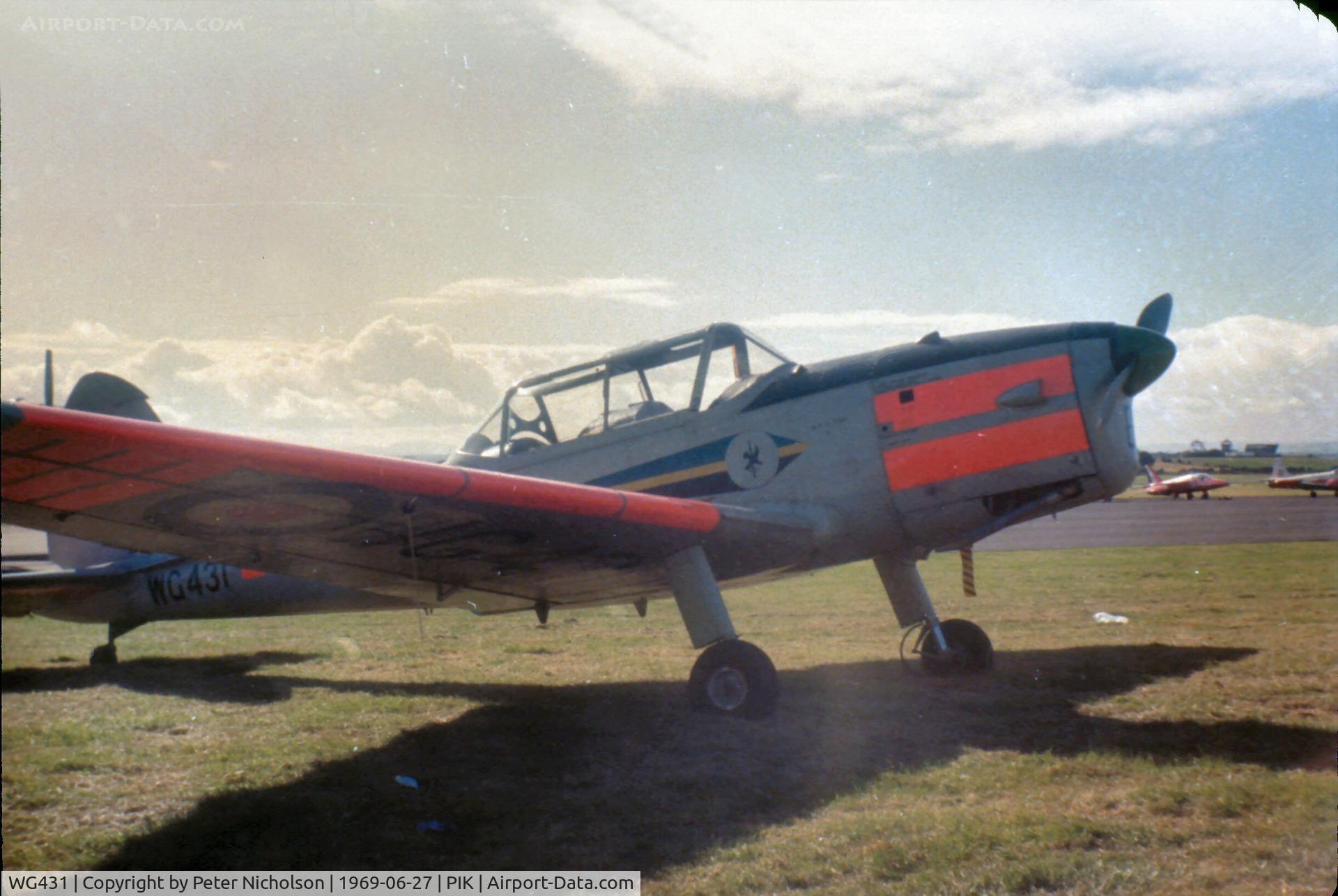 WG431, 1951 De Havilland DHC-1 Chipmunk T.10 C/N C1/0505, Chipmunk T.10 of University of Glasgow & Strathclyde Air Squadron at the 1969 Prestwick Air Show.