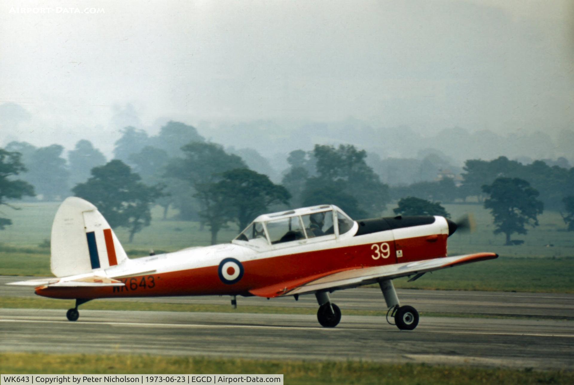 WK643, 1952 De Havilland DHC-1 Chipmunk T.10 C/N C1/0660, Chipmunk T.10 of 2 Flying Training School at the 1973 Woodford Air Show.