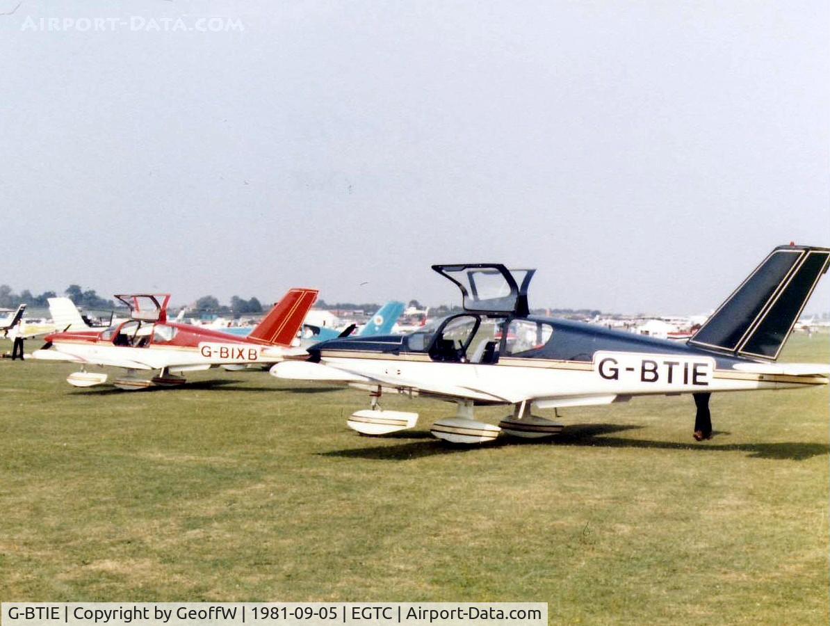 G-BTIE, 1981 Socata TB-10 Tobago C/N 187, Socata TB-10 Tobago G-BTIE and TB-9 Tampico G-BIXB at the 1981 Cranfield Business and Light Aviation Exhibition